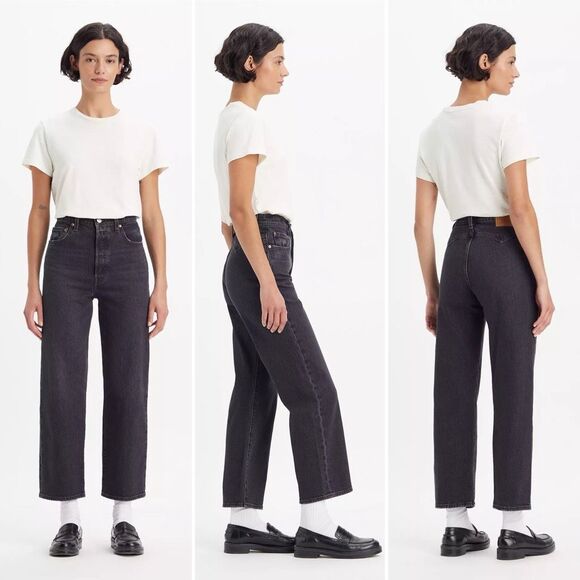 Levi’s Premium Denim Ribcage Straight Ankle No Back Pocket Jeans in Washed Black - Picture 4 of 7